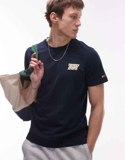 Tommy Jeans - T-shirt blu navy con logo giallo in rilievo - view 1