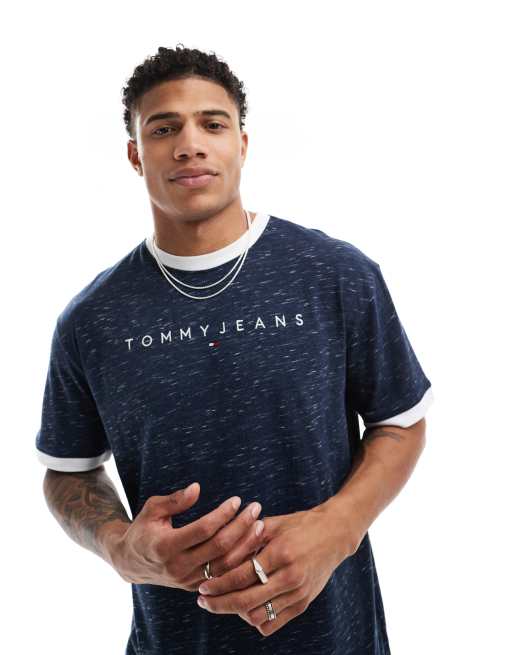 Tommy Jeans - T-shirt blu navy con logo lineare e profili a contrasto