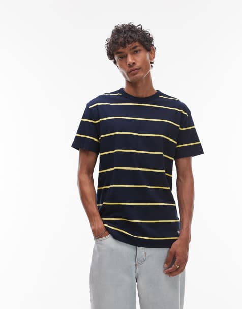 Tommy Jeans - T-shirt blu navy e gialla testurizzata a righe - view 1