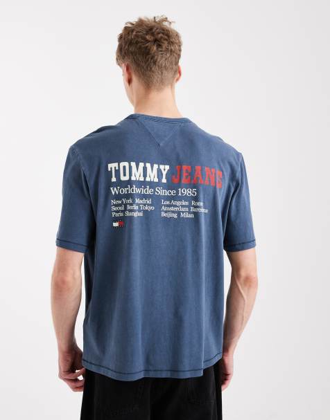 Tommy Jeans - T-shirt blu navy slavato con logo a bandiera anni '90 - view 1