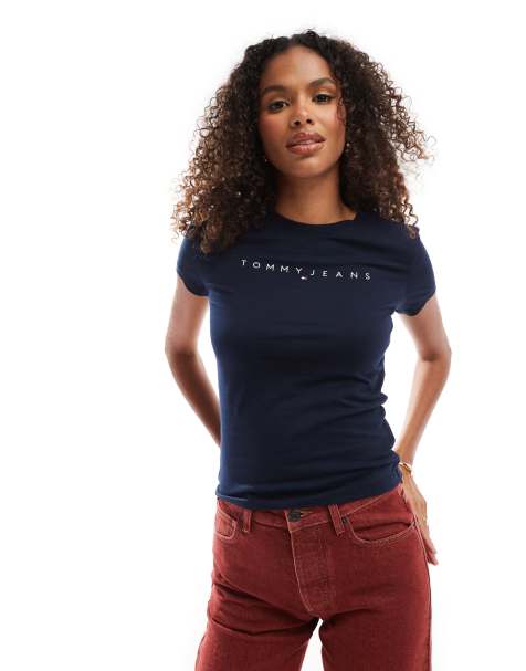Tommy Jeans - T-shirt blu navy slim fit con logo lineare - view 1