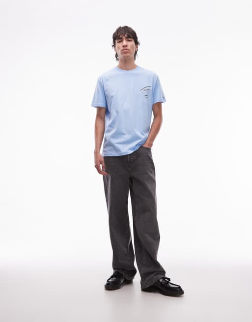 Tommy Jeans - T-shirt blu polvere con logo stampato sul retro, 2 di 5