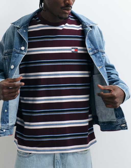 Tommy Jeans - T-shirt bordeaux a righe con logo, 2 di 5