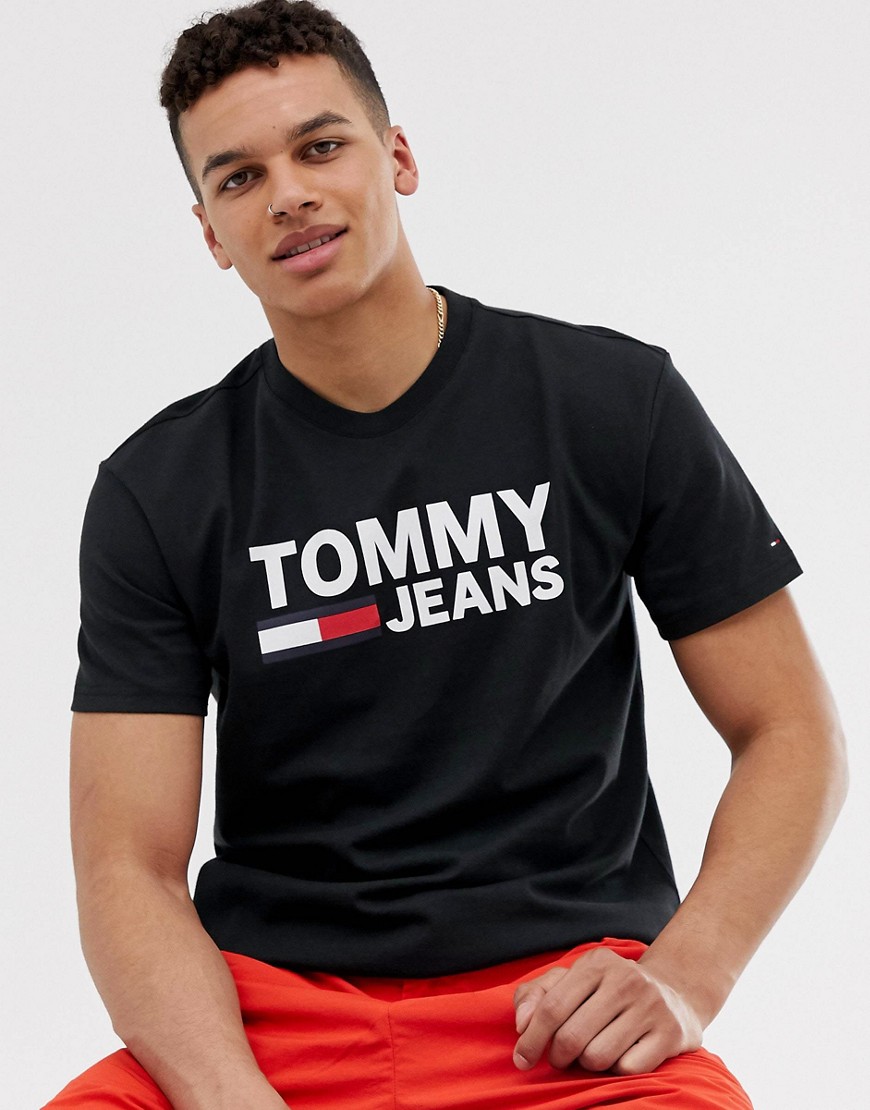 Tommy Jeans - T-shirt classica nera con logo sul petto-Nero