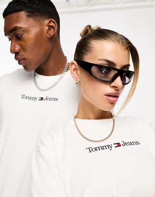Tommy Jeans classic fit linear logo t-shirt in white - ASOS Price Checker