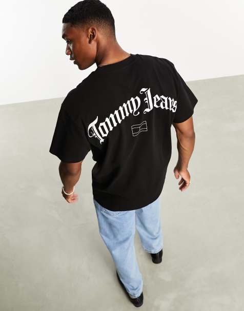 Tommy Jeans - T-shirt comoda nera con logo stile grunge arcuato sul retro - view 1
