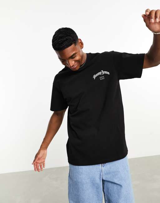 Tommy Jeans - T-shirt comoda nera con logo stile grunge arcuato sul retro, 3 di 4