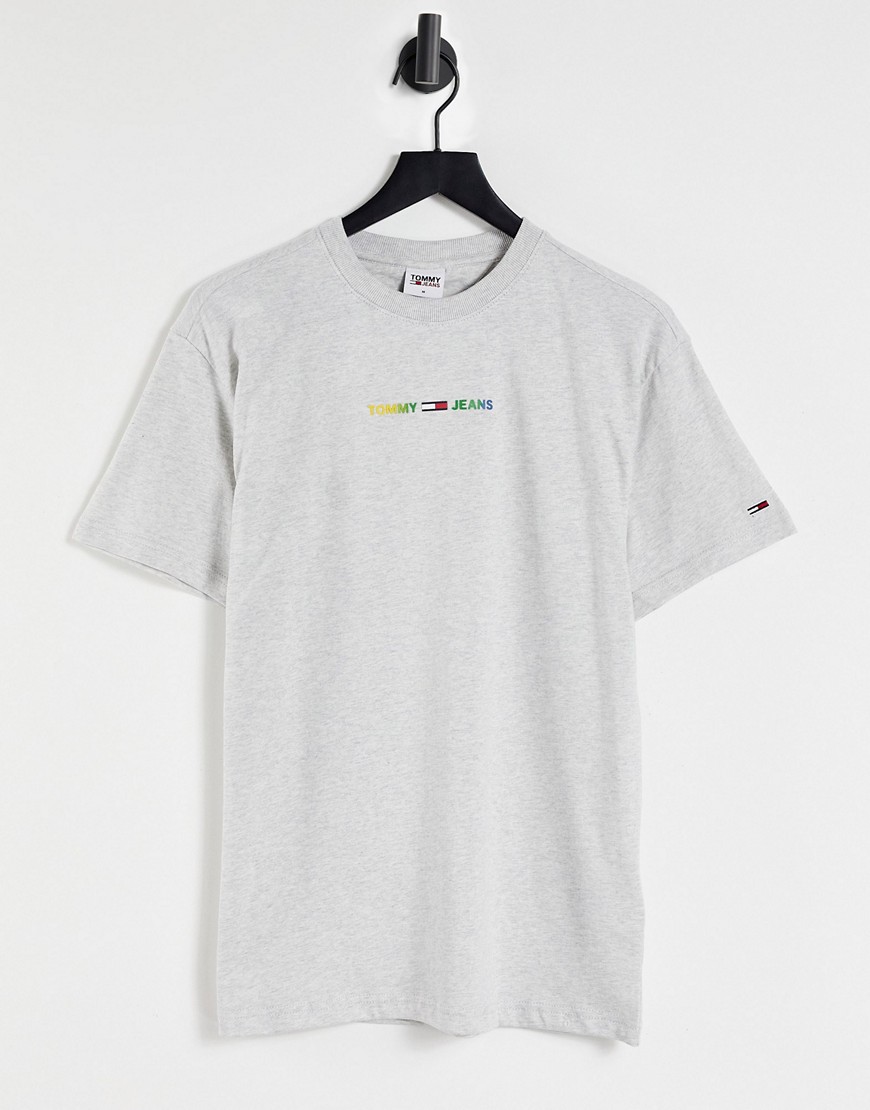 Tommy Jeans - T-Shirt Con Logo Lineare Multicolore Centrale, Colore Grigio Mélange Chiaro