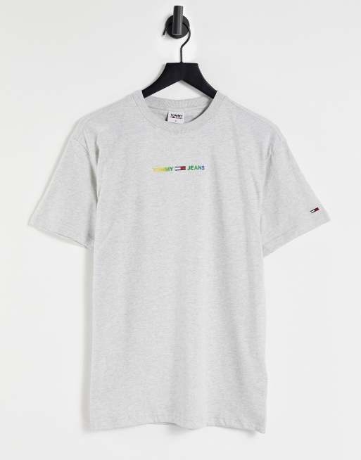 Tommy Jeans - T-shirt con logo lineare multicolore centrale, colore grigio mélange chiaro