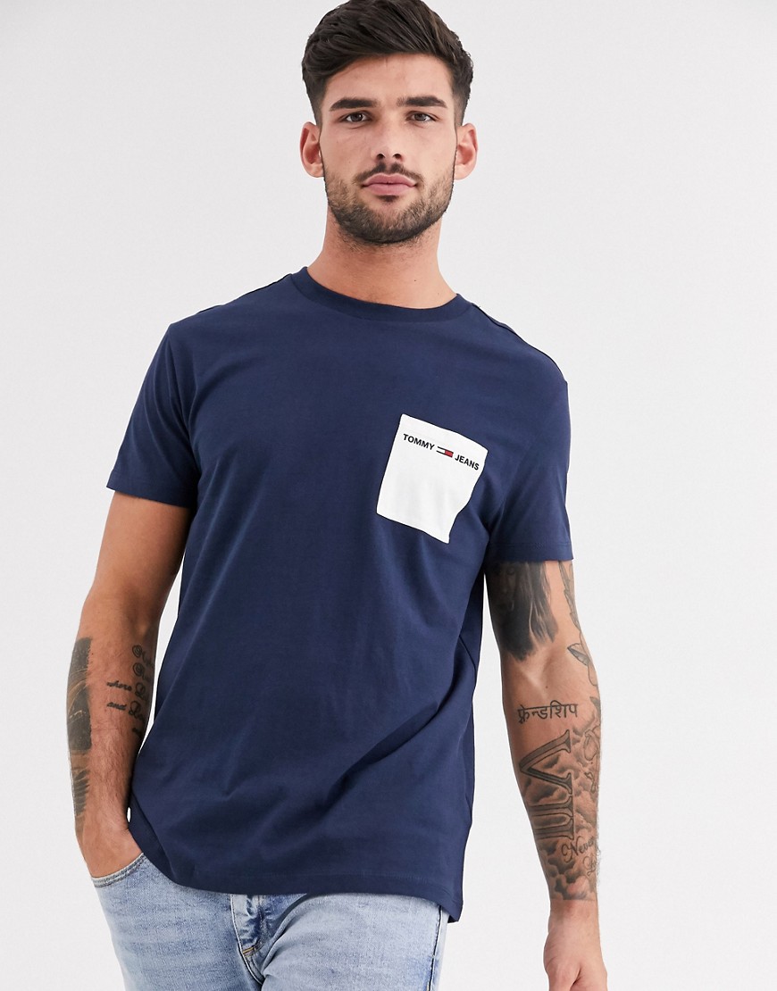 Tommy Jeans - T-shirt con tasca a contrasto-Navy