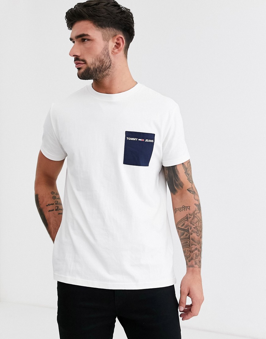 Tommy Jeans - T-shirt con tasca a contrasto-Bianco