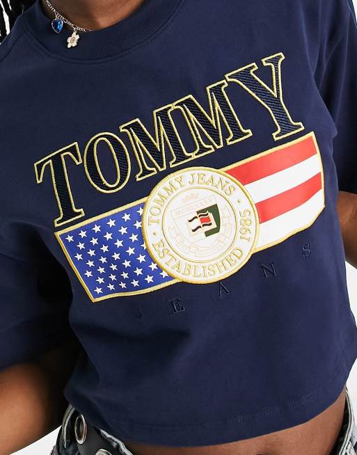Tommy Jeans - T-shirt corta blu navy con logo a bandiera, 3 di 4