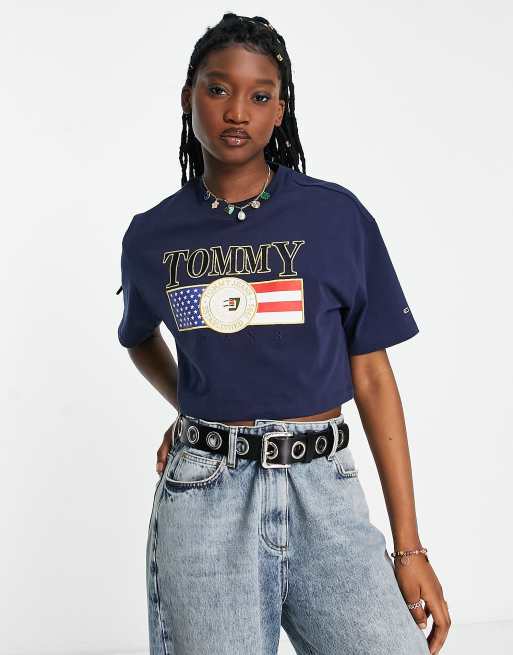 Tommy Jeans - T-shirt corta blu navy con logo a bandiera, 4 di 4