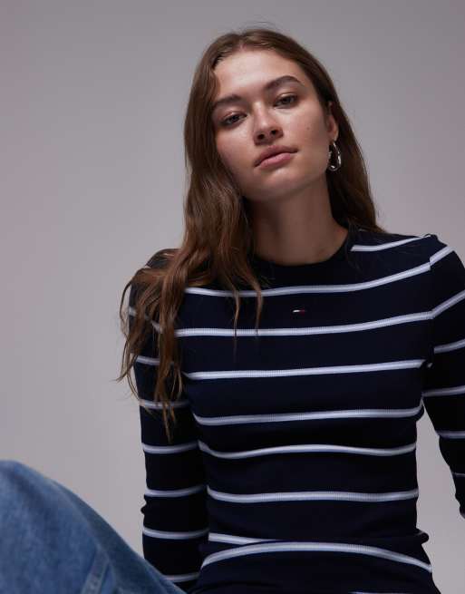 Tommy Jeans - T-shirt côtelé rayé à manches longues - Bleu marine, 3 de 4