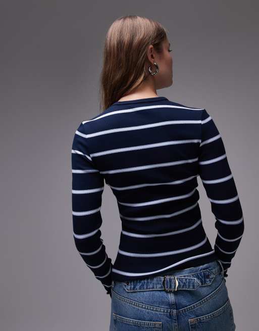Tommy Jeans - T-shirt côtelé rayé à manches longues - Bleu marine, 4 de 4