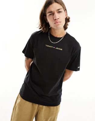 Tommy Jeans classic gold linear logo t-shirt in black - ASOS Price Checker