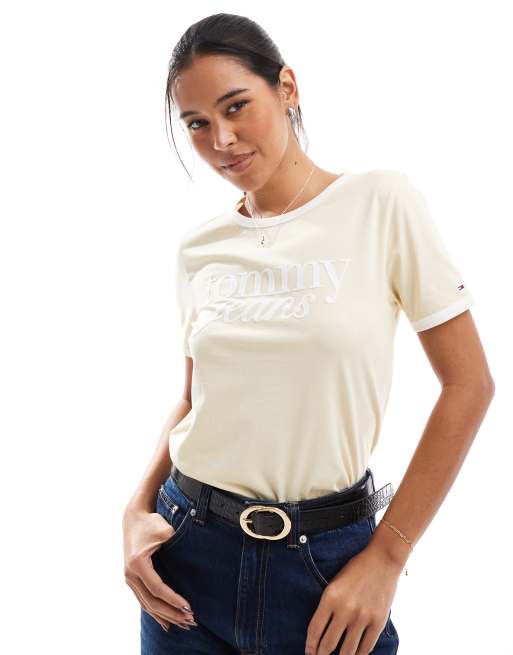 Tommy Jeans - T-shirt décontracté à logo contrasté - Jaune clair