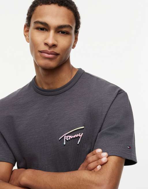 Tommy Jeans t-shirt décontracté texturé avec motif au dos en gris foncé, 3 de 6