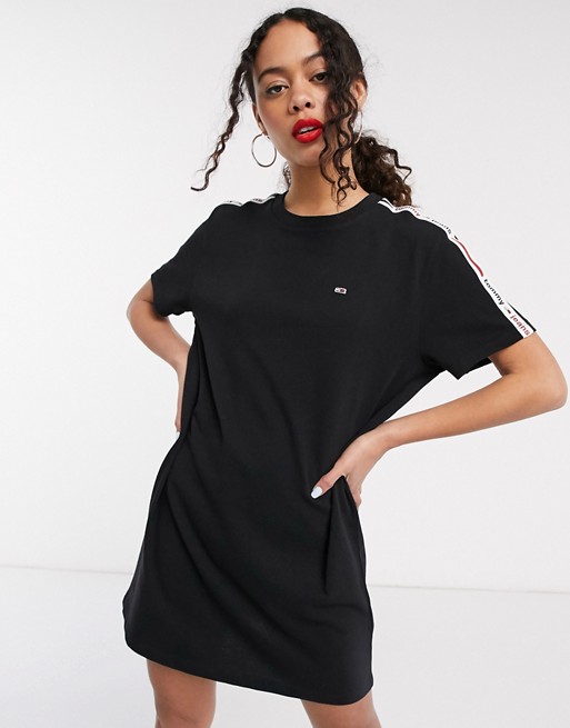 Tommy Jeans t-shirt dress with logo taping in black