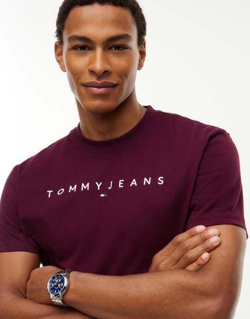 Tommy Jeans t-shirt en jersey à logo linéaire en calypso berry, 3 de 5