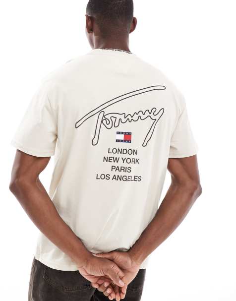 Tommy Jeans – T-Shirt in Beige mit City- und Signatur-Print auf der Rückseite - view 1