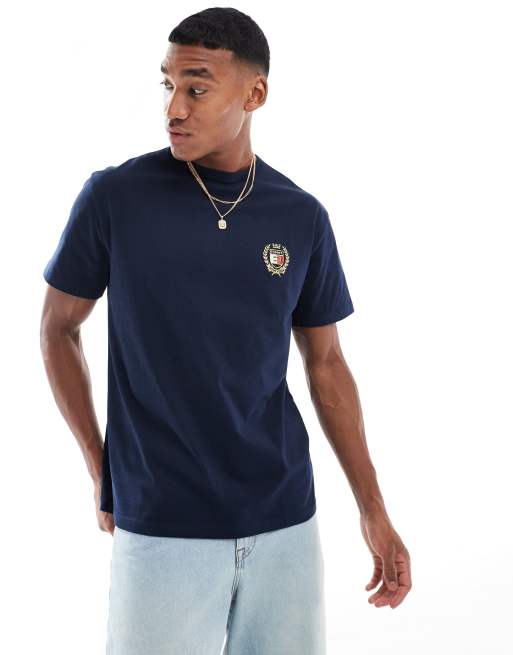 Tommy Jeans – T-Shirt in Blau mit Rundhalsausschnitt und Logostickerei