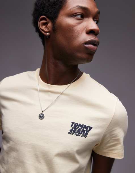 Tommy Jeans – T-Shirt in Gelb und Marineblau mit Bubble-Logo - view 1