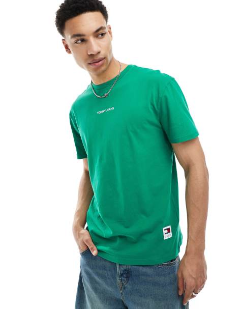 Tommy Jeans – T-Shirt in Grün mit kleinem Logo - view 1