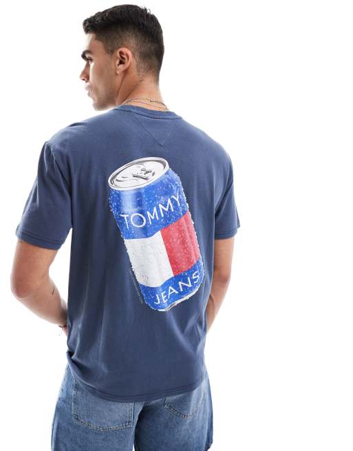 Tommy Jeans T Shirt in Marineblau mit Getrankedosen Grafikprint auf dem Rucken