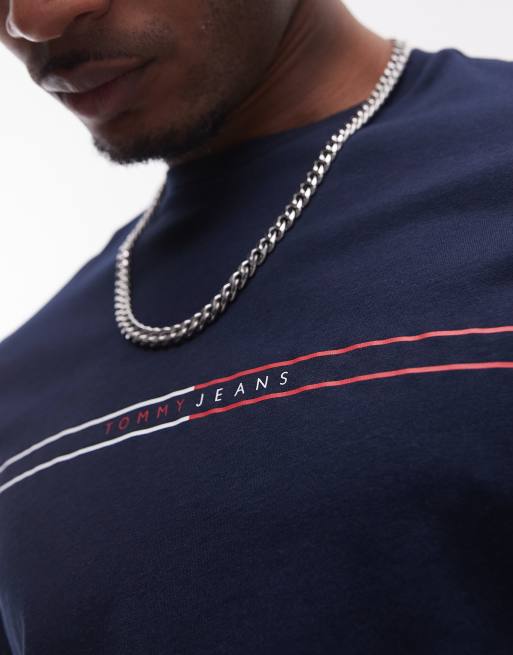 Tommy Jeans – T-Shirt in Marineblau mit linearer Grafik, 4 von 4