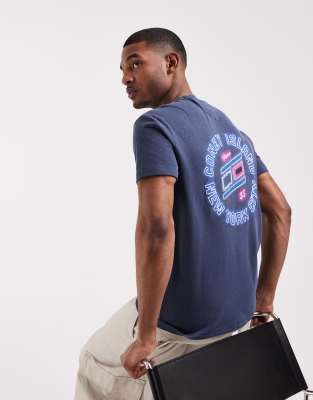 T-Shirt in Marineblau mit Neonschild-Print auf dem Rücken Marineblau 46