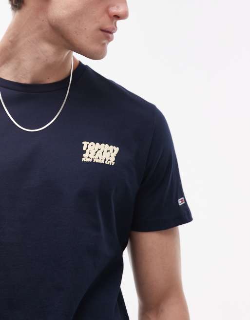 Tommy Jeans – T-Shirt in Marineblau und Gelb mit Bubble-Logo, 3 von 4