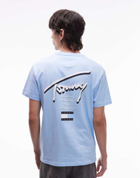 Tommy Jeans – T-Shirt in Puderblau mit Markenschriftzug auf der Rückseite - view 1