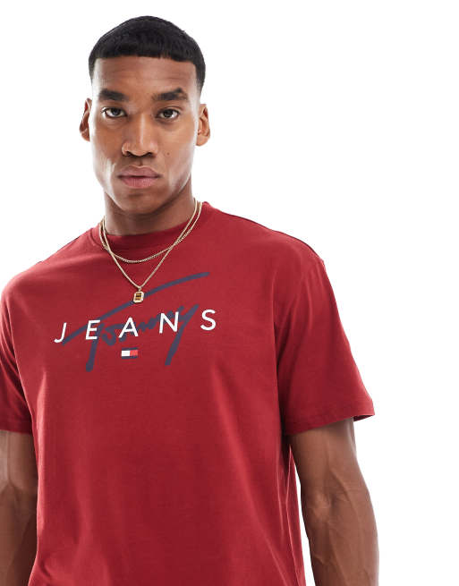 Tommy Jeans T Shirt in Rotbraun mit Rundhalsausschnitt und Logo Signatur ASOS