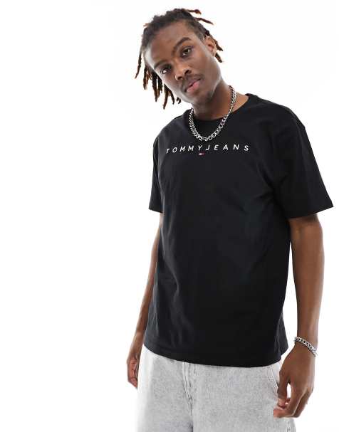 Tommy Jeans – T-Shirt in Schwarz mit normalem Schnitt und linearem Logo - view 1