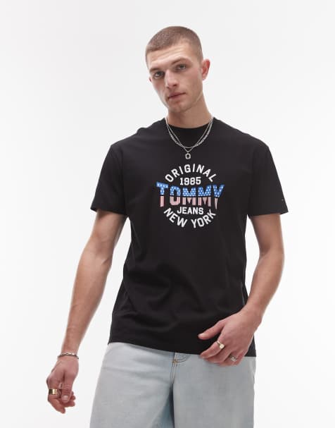 Tommy Jeans – T-Shirt in Schwarz mit rundem USA-Print - view 1