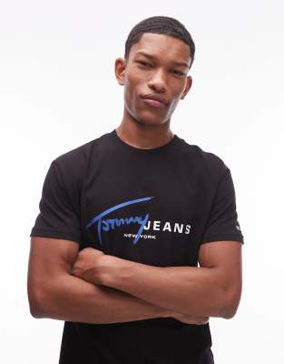 T-Shirt in Schwarz und Blau mit markentypischem Logo Schwarz S