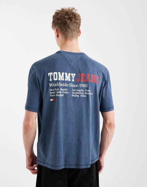 Tommy Jeans – T-Shirt in verwaschenem Marineblau mit Waving-Flag-Logo im 90er-Stil - view 1