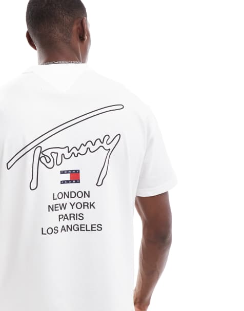 Tommy Jeans – T-Shirt in Weiß mit City- und Signatur-Print auf der Rückseite - view 1