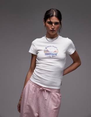 Tommy Jeans - T-Shirt in Weiß mit romantischem „Tropics"-Print