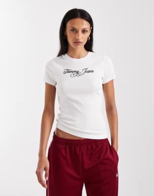 Tommy Jeans - T-Shirt in Weiß mit Schriftzug-Logo