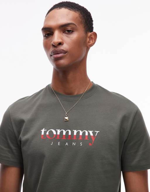 Tommy Jeans - T-shirt kaki con logo sfumato grande , 5 di 5