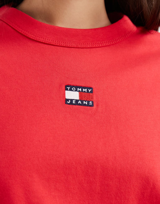 Tommy Jeans - T-shirt met badge en rechte pasvorm in rood, 3 van 4