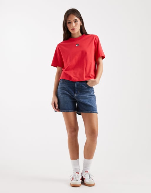 Tommy Jeans - T-shirt met badge en rechte pasvorm in rood, 4 van 4