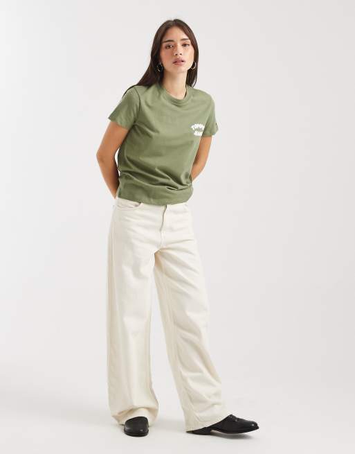 Tommy Jeans - T-shirt met bol logo in kaki, 3 van 4