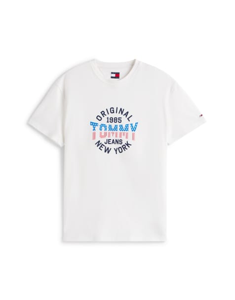 Tommy Jeans - T-shirt met cirkelvormige USA-print in wit - view 1