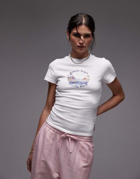 Tommy Jeans - T-shirt met grafische 'Romantic Tropics'-print in wit - view 1