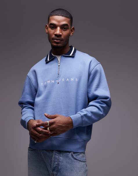 Tommy Jeans - T-shirt met halflange ritssluiting en logo in blauw met wassing - view 1