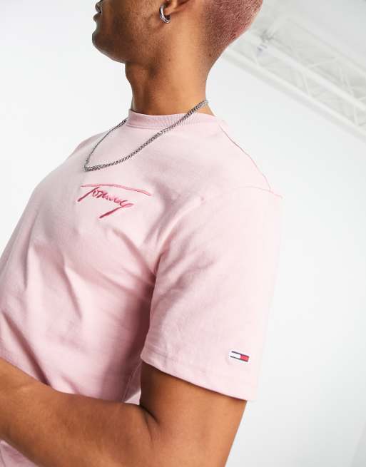 Tommy Jeans T shirt met handtekening logo in roze
