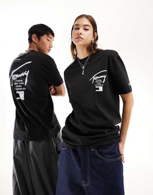 Tommy Jeans - T-shirt met klassiek gesprayd signature-logo in zwart
